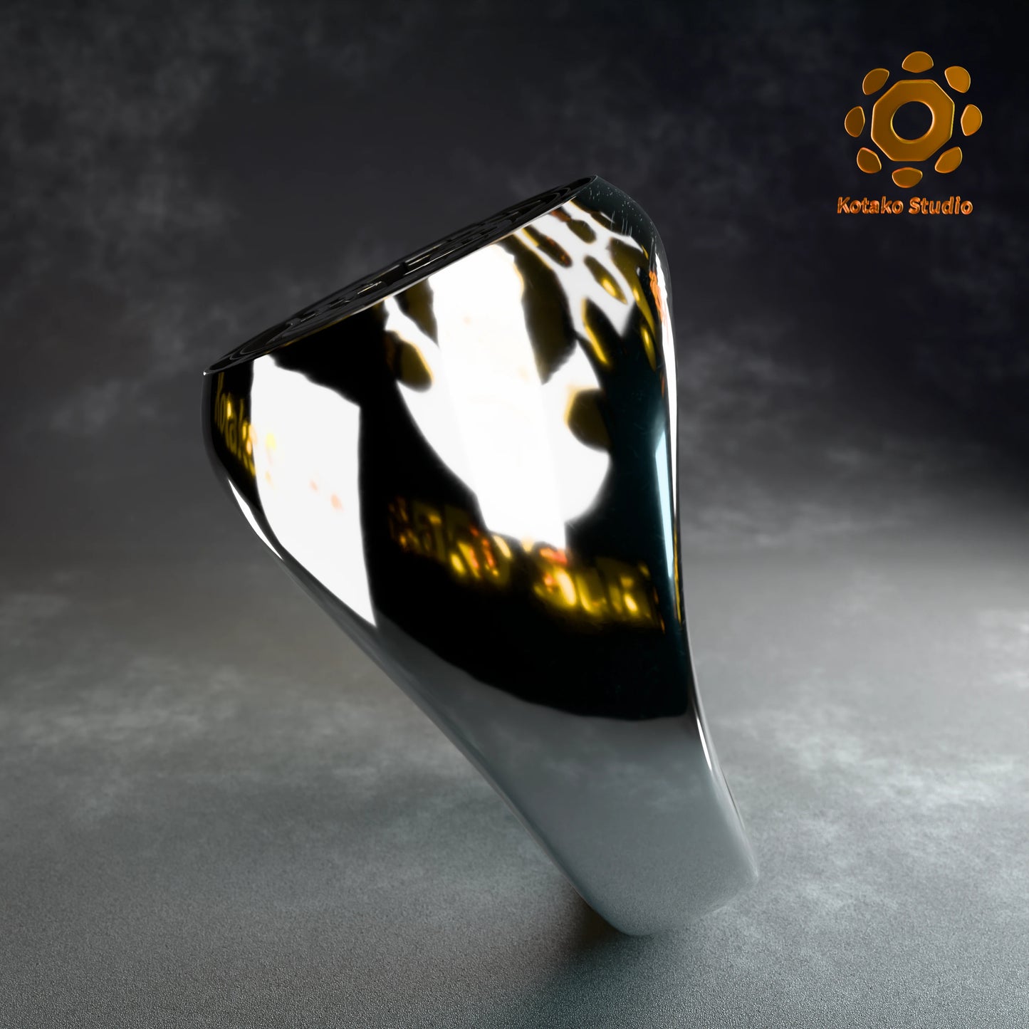 Polished sterling silver Kiryu Kai signet ring, inspired by Hololive's Kiryu Coco. Side view.