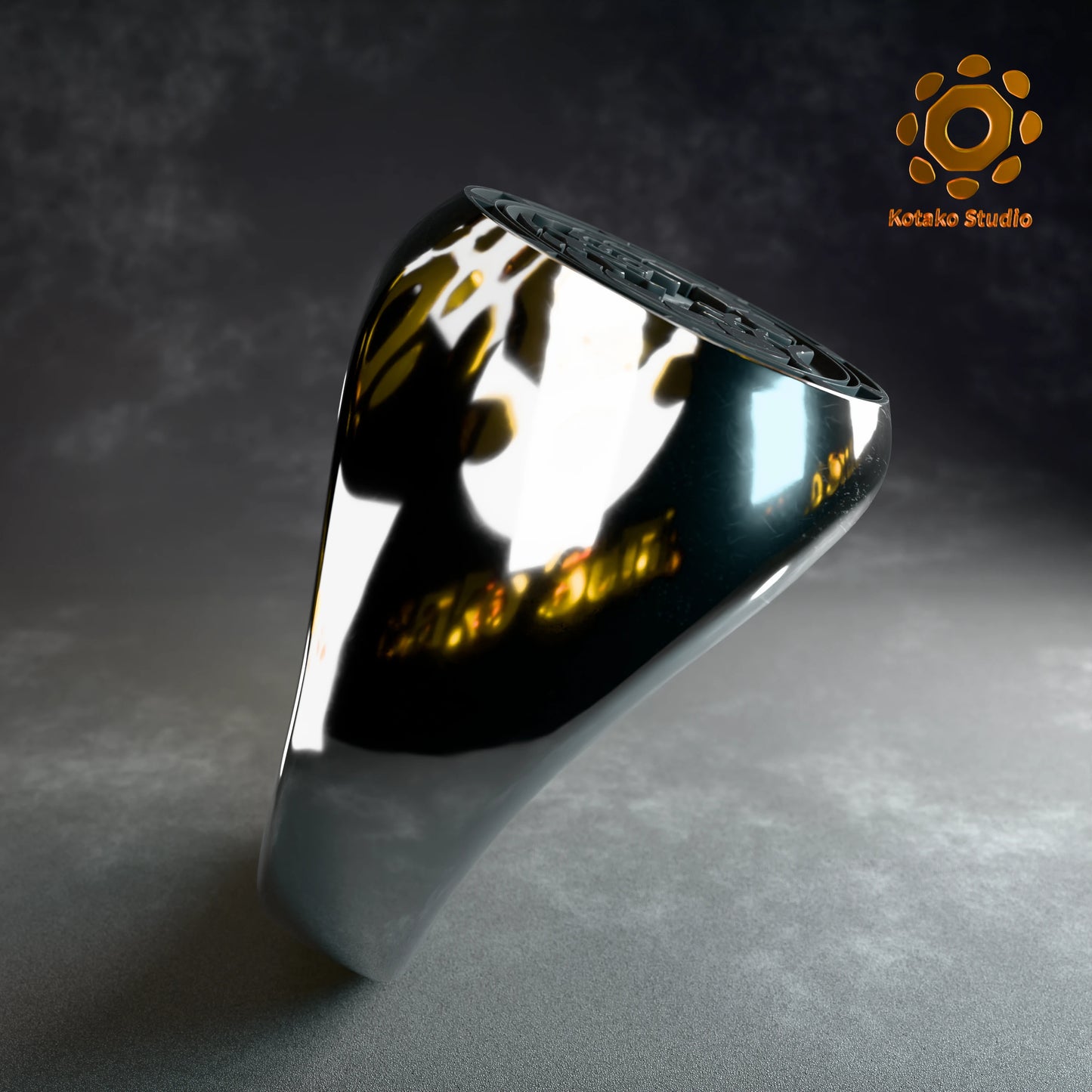 Polished sterling silver Kiryu Kai signet ring, inspired by Hololive's Kiryu Coco. Side view.