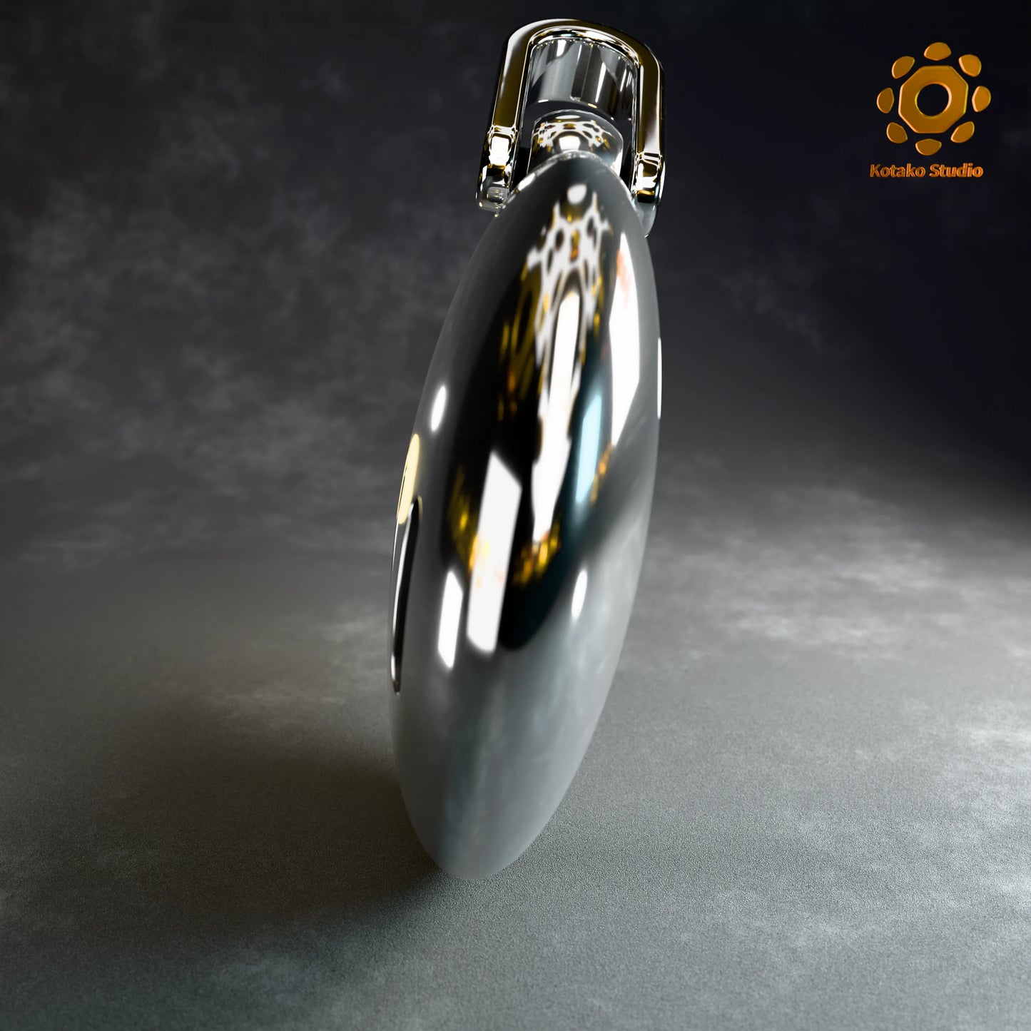 Sterling silver Power Moon pendant from Super Mario Odyssey, side profile.