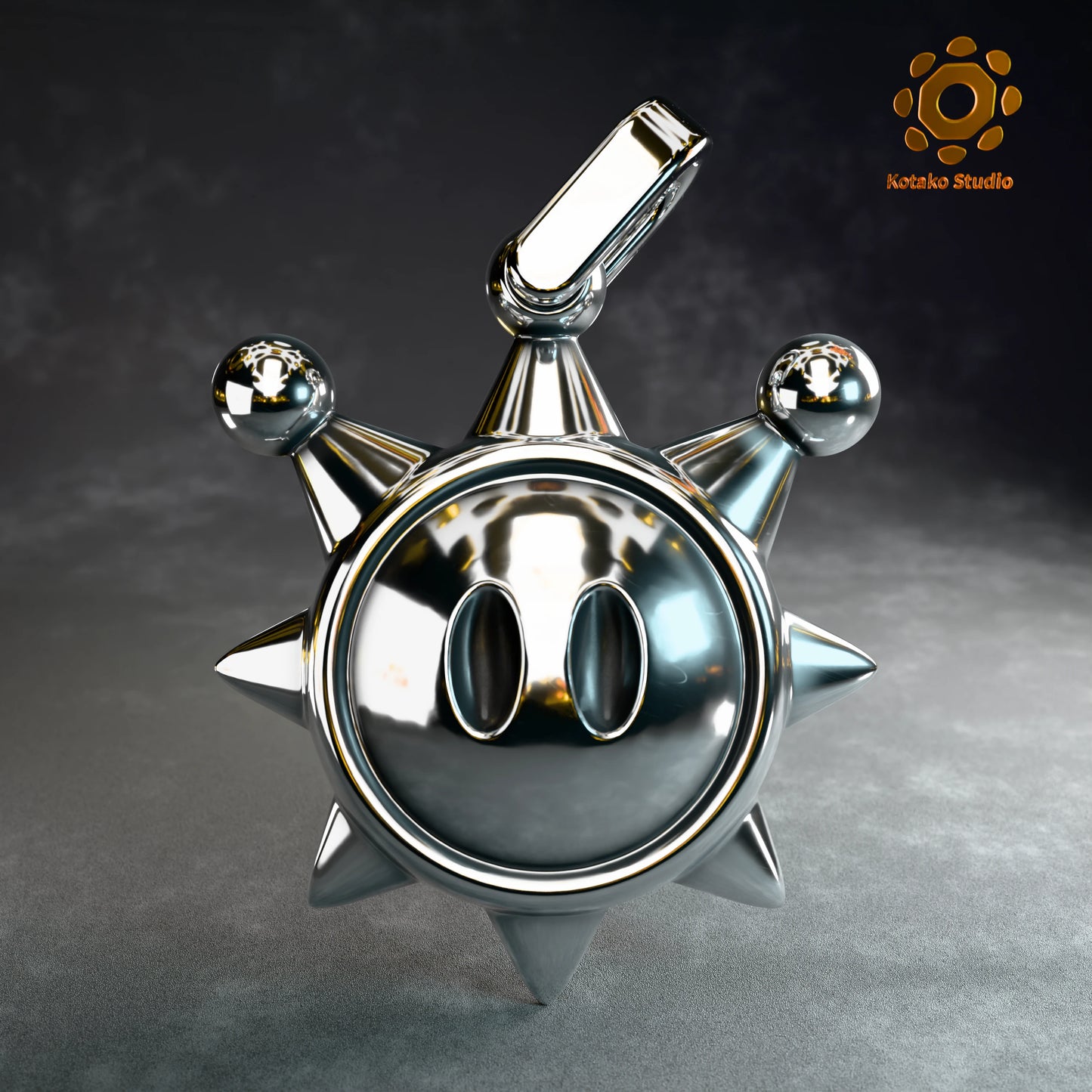 Sterling silver Super Mario Sunshine Shine Sprite pendant, front view.