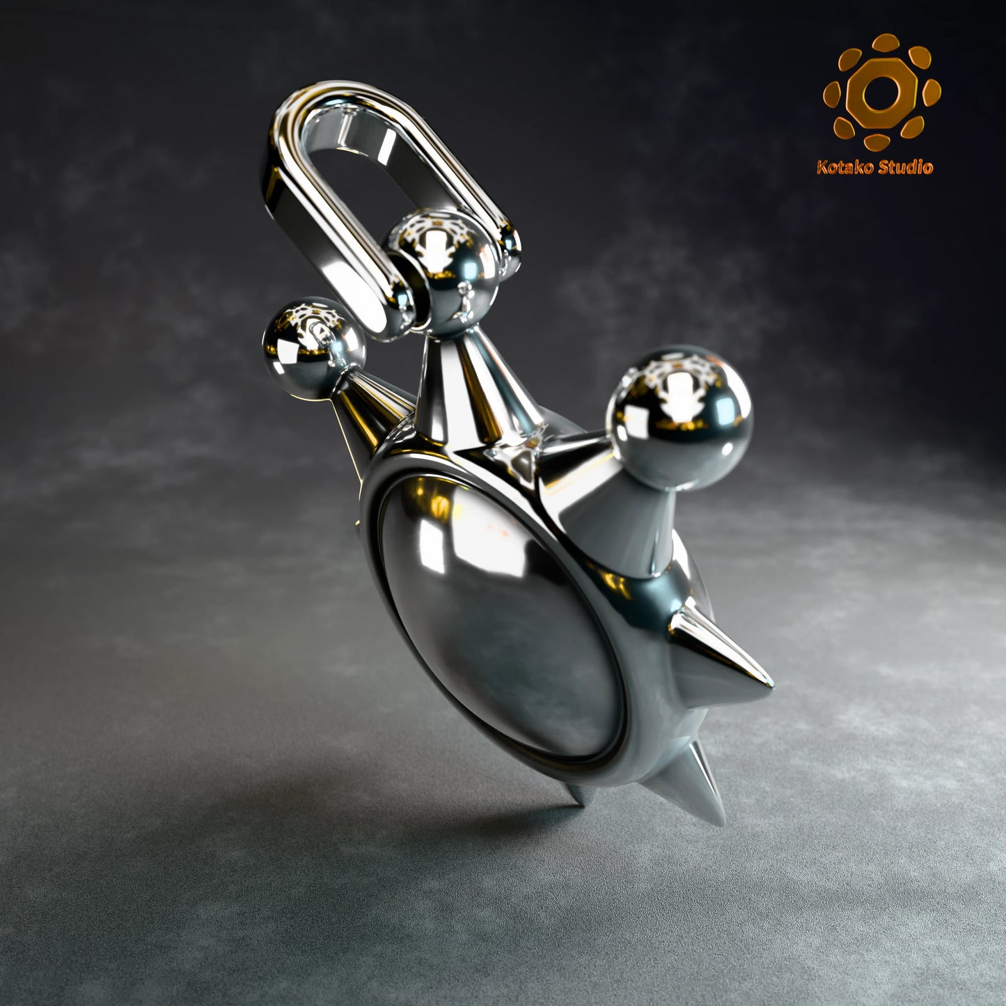 Sterling silver Super Mario Sunshine Shine Sprite pendant, angled back view.