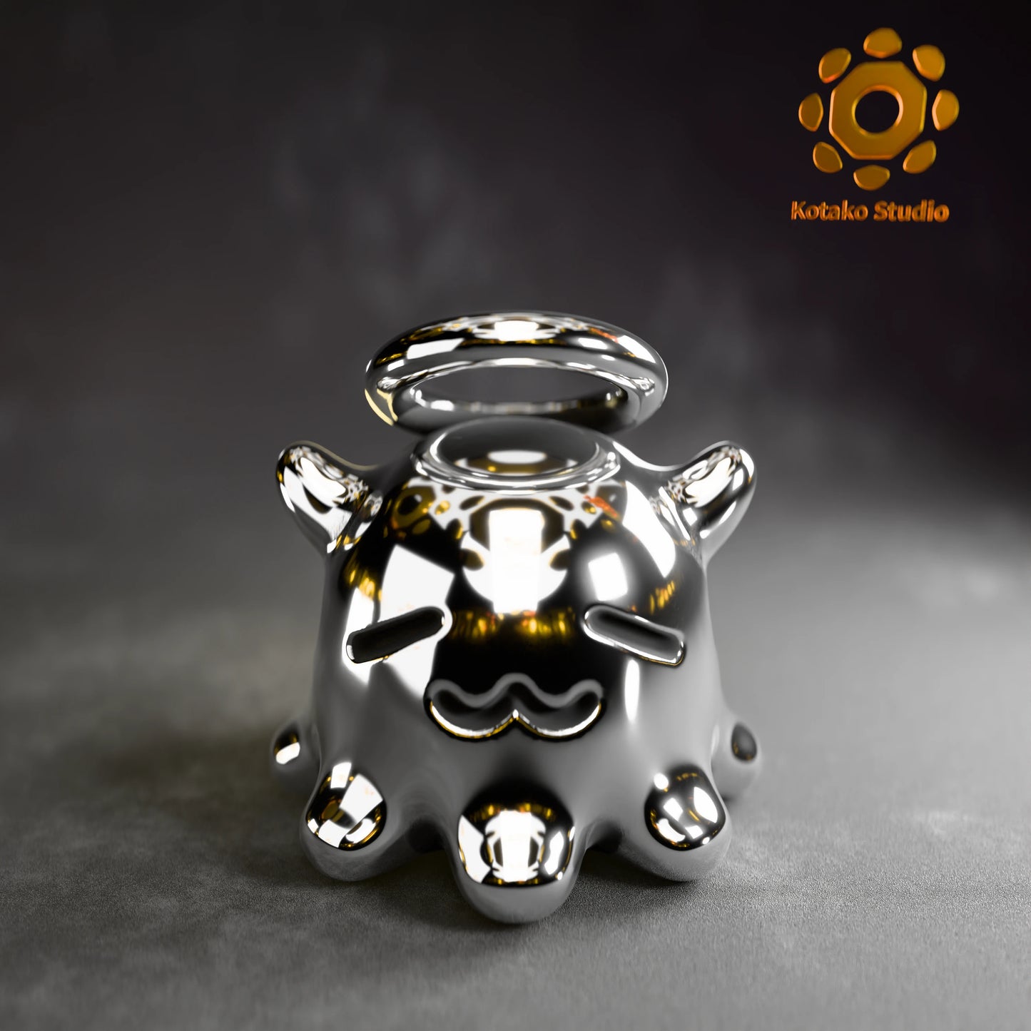 Polished sterling silver Takodachi charm, mascot of Hololive's Ninomae Ina'nis, shown from a frontal view.