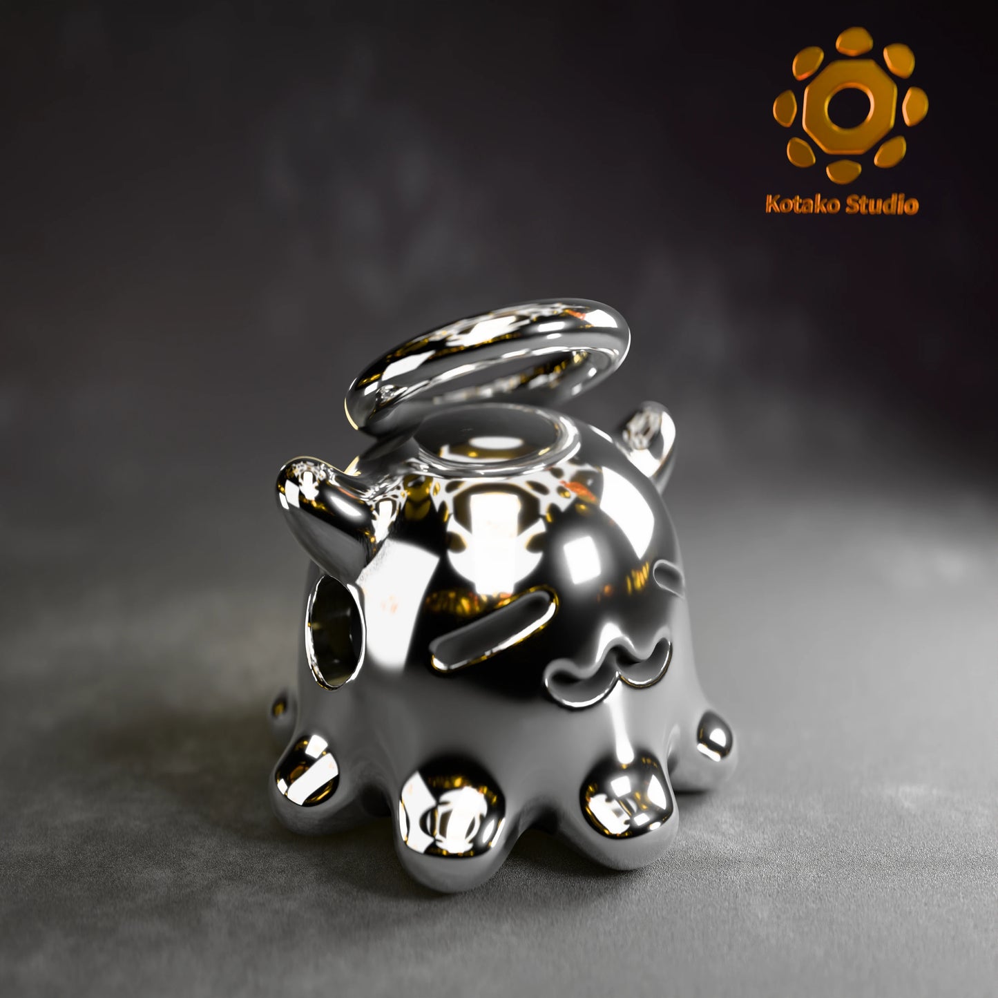 Polished sterling silver Takodachi charm, mascot of Hololive's Ninomae Ina'nis, shown from an angled frontal view.