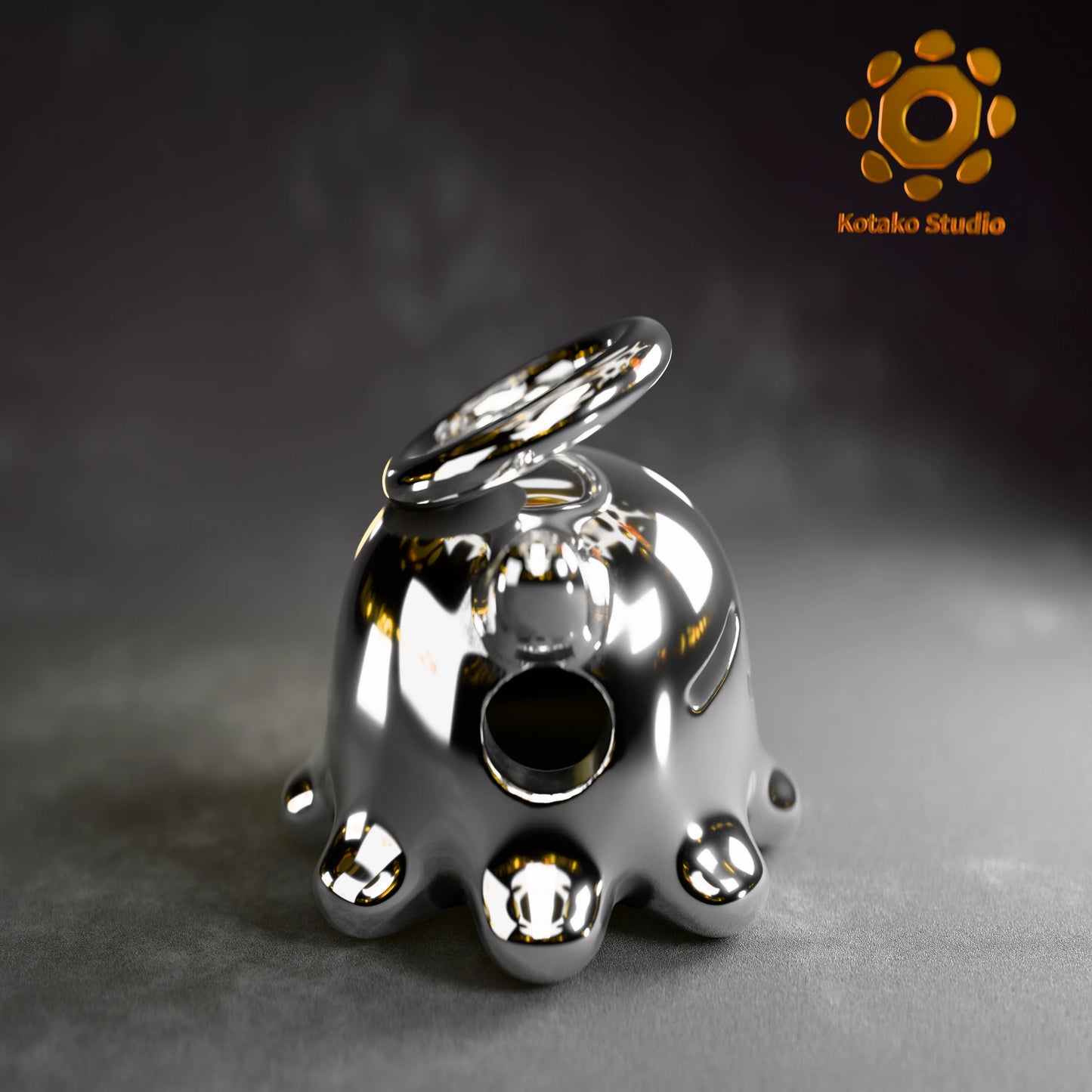 Polished sterling silver Takodachi charm, mascot of Hololive's Ninomae Ina'nis, shown from a side view.