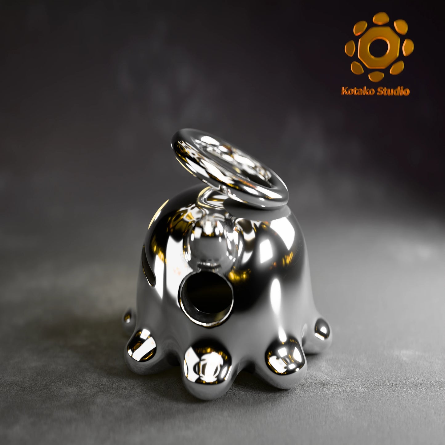 Polished sterling silver Takodachi charm, mascot of Hololive's Ninomae Ina'nis, shown from a side view.