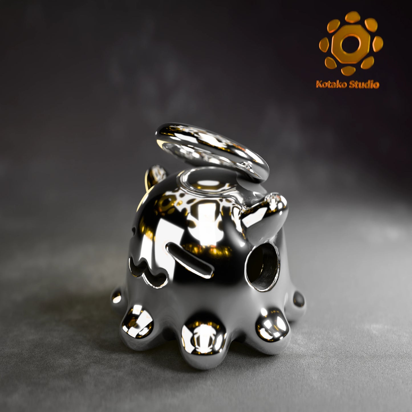 Polished sterling silver Takodachi charm, mascot of Hololive's Ninomae Ina'nis, shown from an angled frontal view.