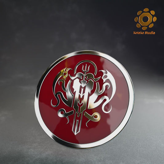 Video of the Hololive Myth sterling silver pin with red vitreous enamel.