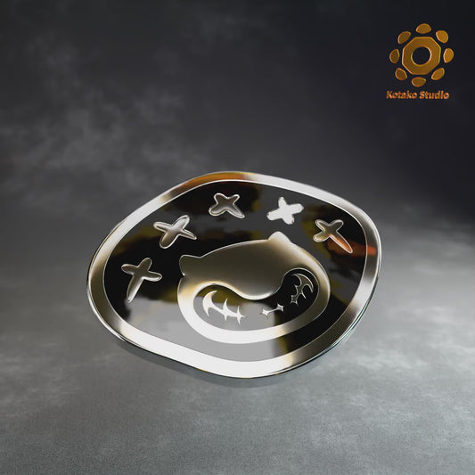 Video view of the Hololive Advent sterling silver pin with black vitreous enamel.