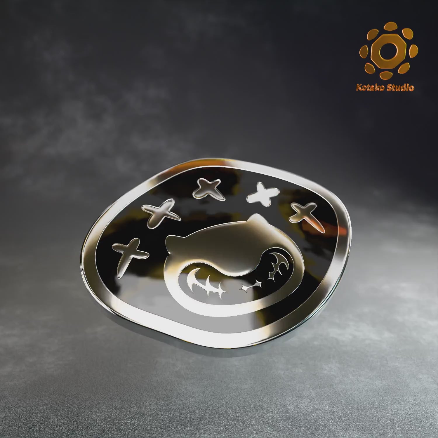 Video view of the Hololive Advent sterling silver pin with black vitreous enamel.