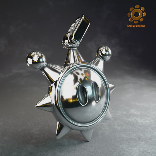 Video of the Sterling silver Super Mario Sunshine Shine Sprite pendant rotating on it's own axis to showcase it's shape.