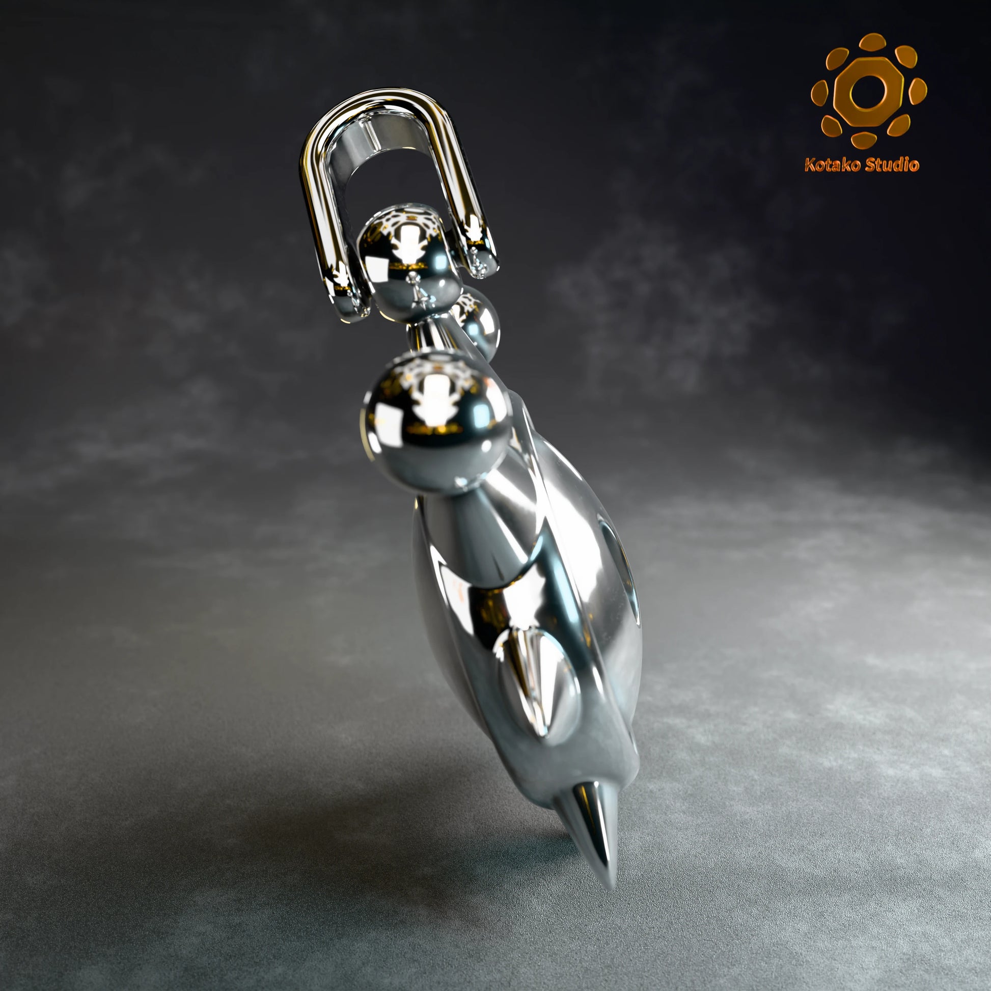 Side profile of the sterling silver Super Mario Sunshine Shine Sprite pendant showing its thickness and bail.