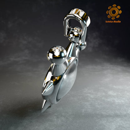 Sterling silver Super Mario Sunshine Shine Sprite pendant, angled back view.